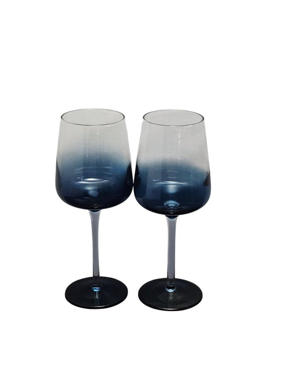 2 Pier1 Elemental Blue Goblets glasses 8.75" handblown art glass 14oz